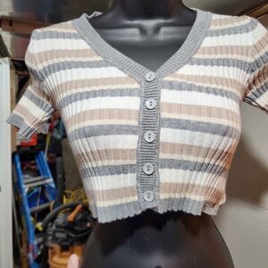 Altar'd State Gray and Brown Striped Button-Up Shirt